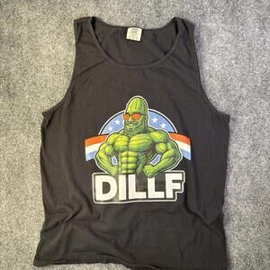 RARE Comfort Colors Funny Men’s Muscle Tank Top Black With “DILF” Pickle